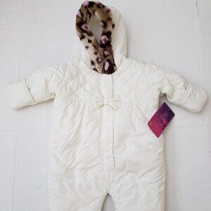 NWT Pistachio Infant Girl Ivory Leopard Print Faux Fur Snowsuit